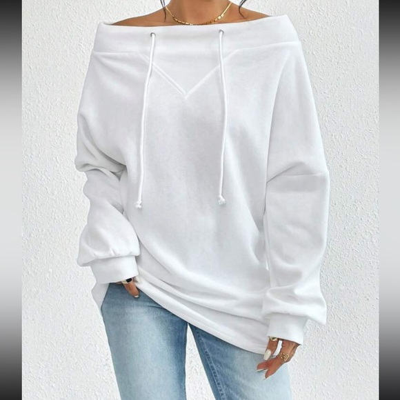 Boho off shoulder drawstring sweatshirt - Picture 2 of 6